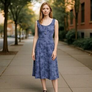 Chico's Blue Tie Dye Striped Nautical Sundress Sleeveless Maxi Dress 4 Small